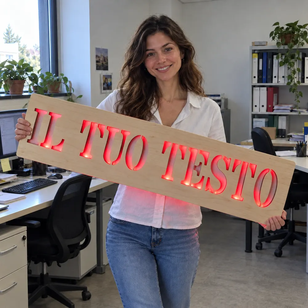 Insegna con la scritta Il tuo testo, luce rossa